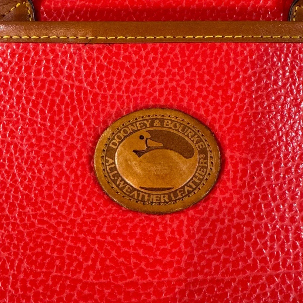 Vintage Dooney & Bourke All Weather Leather Satchel Handbag Red Tan Duck Fob